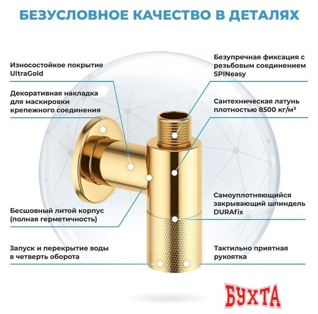 Вентиль Wellsee Drainage System 182148001, угловой (2 шт, золото)