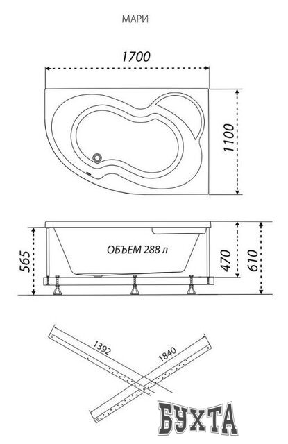 Ванна Triton Мари гидромассажная 170х110R Комфорт