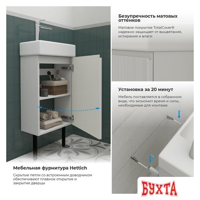 Мебель для ванных комнат Wellsee Тумба под умывальник 3 в 1 WC Area 221801005 (тумба/матовый белый, раковина/глянцевый белый, ножки/матовый черный)