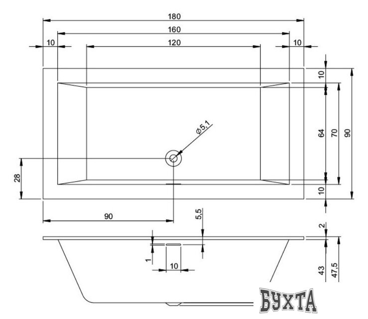 Ванна Riho Rethink Cubic 180x90 BR09005