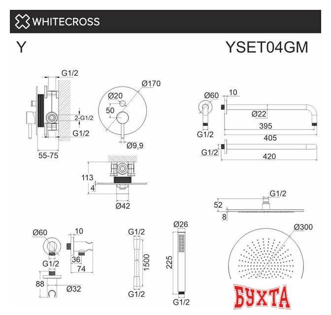 Душевая система  Whitecross Y YSET04GM (оружейная сталь)