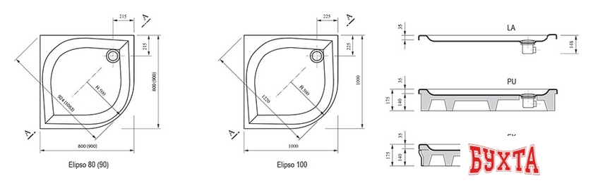 Душевой поддон Ravak Galaxy Elipso Pan 80x80