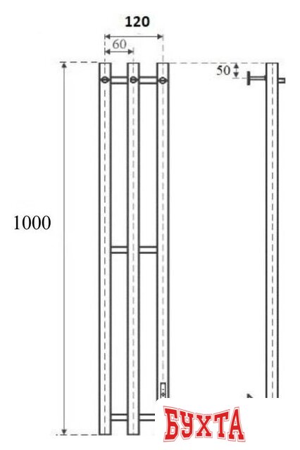 Полотенцесушитель Маргроид Ferrum Inaro СНШ 100*6*12 Графит, скрытого монтажа, таймер справа (3 крючка)