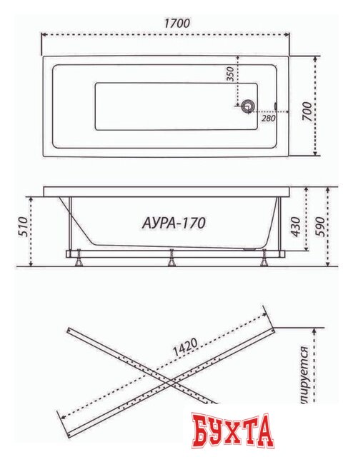 Ванна Triton Аура гидромассажная 170х70 Базовая