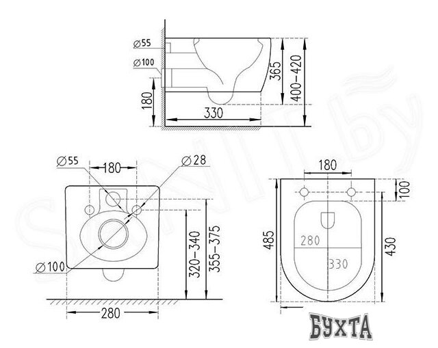 Унитаз подвесной Roxen Antares Black в комплекте с инсталляцией StounFix Slim 6 в 1 964643 (кнопка: черный матовый)