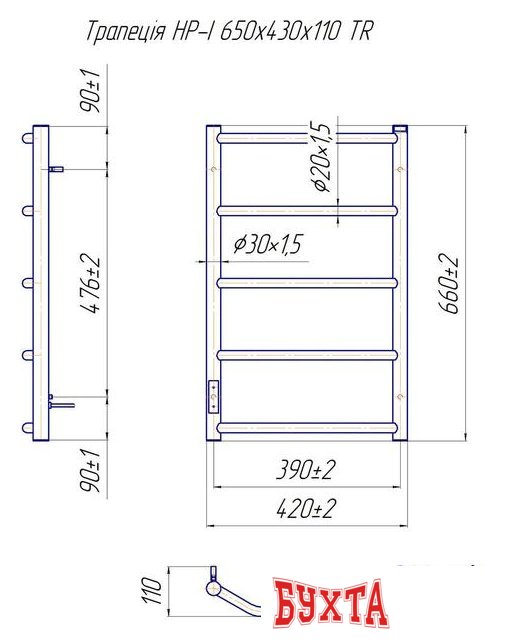 Полотенцесушитель Марио Трапеция HP-I 65x43 TR (правый)