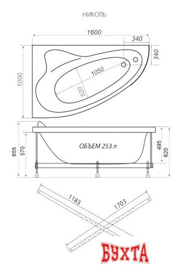 Ванна Triton Николь 160x100 L Базовая Flat (с гидромассажем)