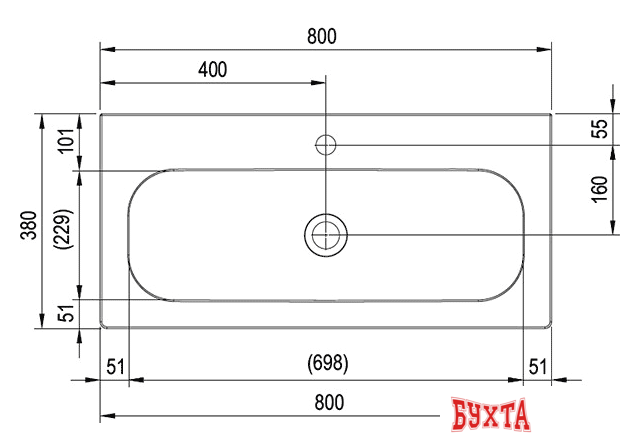 Умывальник Ravak Ring 800 80x38 [XJK01180000]