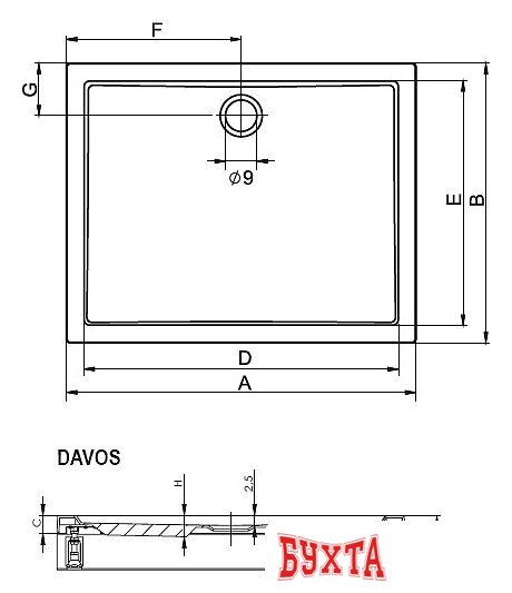 Душевой поддон Riho Davos 130x80 DA77005