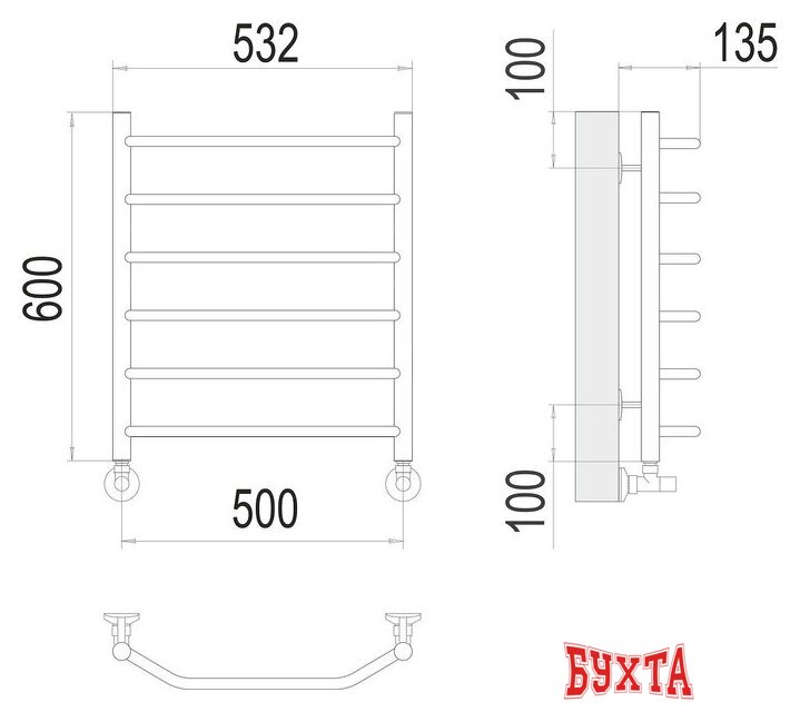 Полотенцесушитель TERMINUS Виктория П6 500хx600 (RAL 9005 матовый черный)