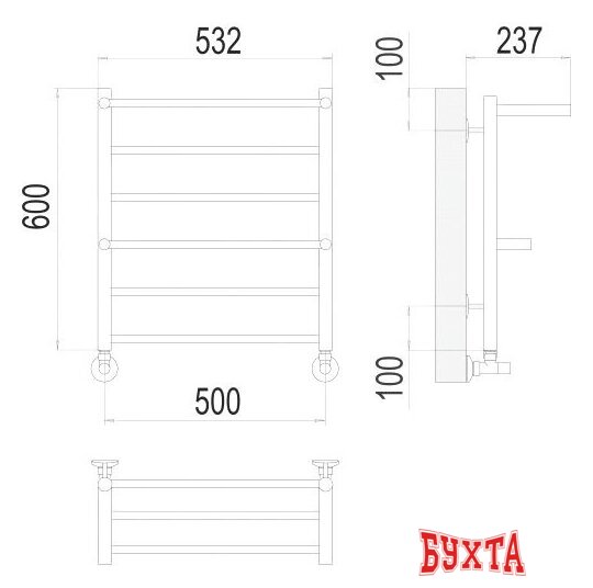 Полотенцесушитель TERMINUS Анкона П6 500x600 нп (хром)