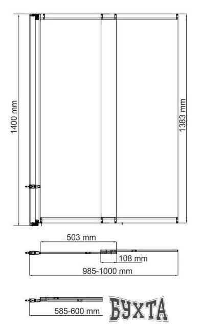 Стеклянная шторка для ванны Wasserkraft Dill 61S02-100