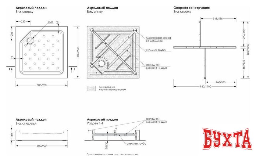 Душевой поддон Метакам Universal Black N 90x90 АПS_013576 (квадратный)