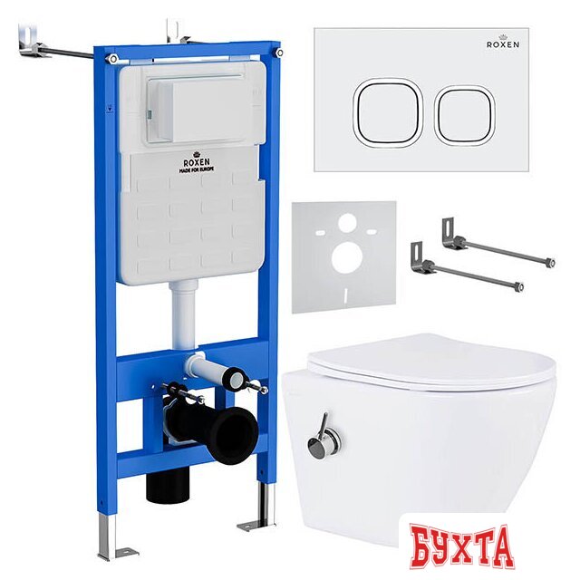 Унитаз подвесной Roxen Antares Bidet в комплекте с инсталляцией StounFix Slim 6 в 1 934445 (кнопка: белый глянец)