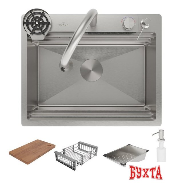Кухонная мойка Roxen Stage Plus 560250-60 многофункциональная 8 в 1 (60*48/сатин)