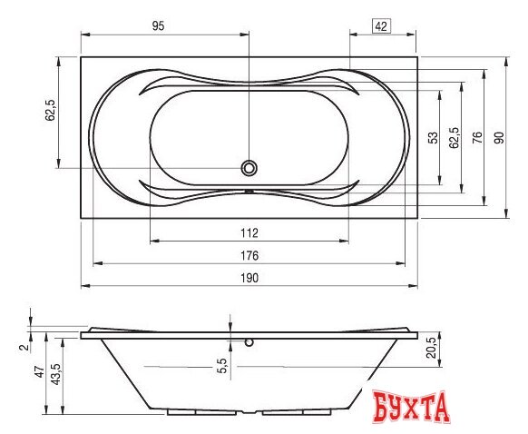 Ванна Riho Supreme 190x90 (без ножек)