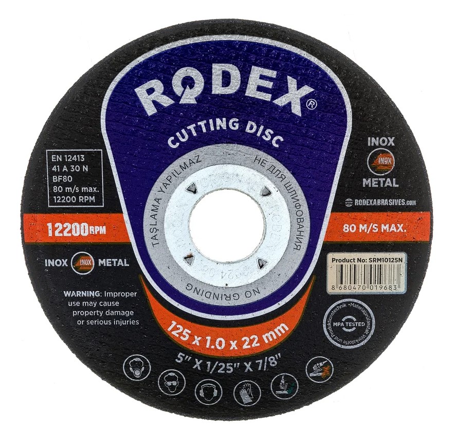 Rodex Отрезной круг по металлу 125х1х22 мм SRM10125N; страна происхождения - ТУРЦИЯ