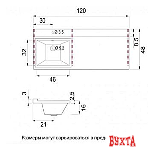 Мебель для ванных комнат Misty Тумба с умывальником Фостер 55 (левая) Э-Фос01055-012Я