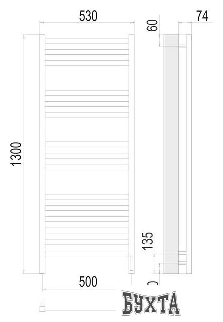 Полотенцесушитель TERMINUS Енисей П15 500x1300 (RAL 9005 черный матовый)