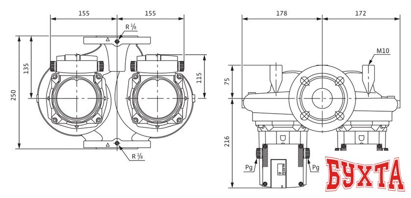 Циркуляционный насос Wilo TOP-SD 40/10 2-SPEEDS (3~/0 V, PN 6/10)