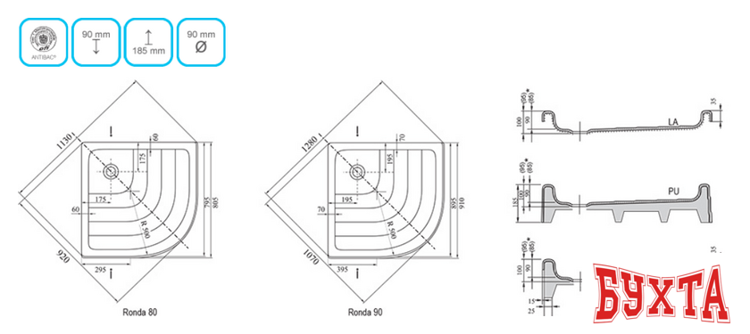 Душевой поддон Ravak Kaskada Ronda PU 80x80