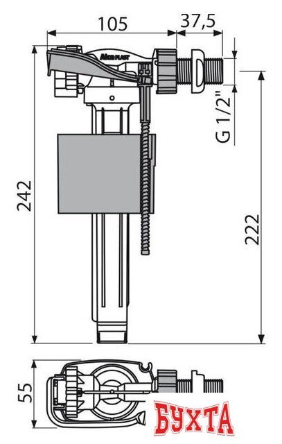 Впускной клапан Alcaplast A150-1/2" BL-01