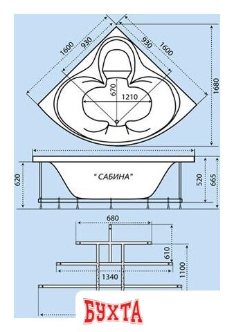 Ванна Triton Сабина 160x160 (гидромассаж Стандарт)