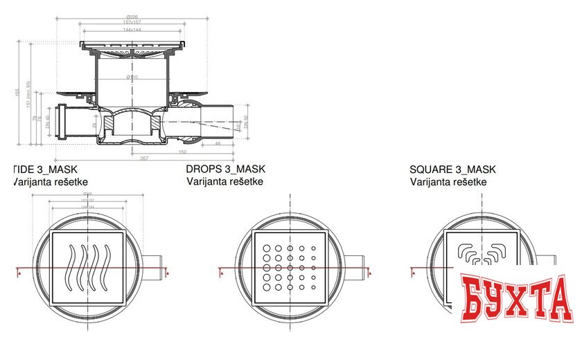 Трап/канал Pestan Confluo Standard Square 3 Mask