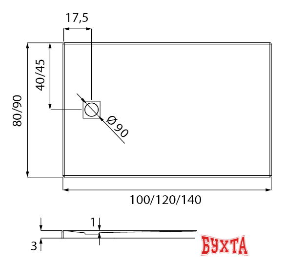 Душевой поддон NEW TRENDY Mori 120x90 B-0399