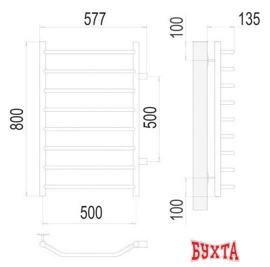 Полотенцесушитель TERMINUS Виктория П8 500x800 бп (хром)