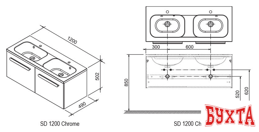 Мебель для ванных комнат Ravak Тумба под умывальник SD Chrome 1200 [X000000536]