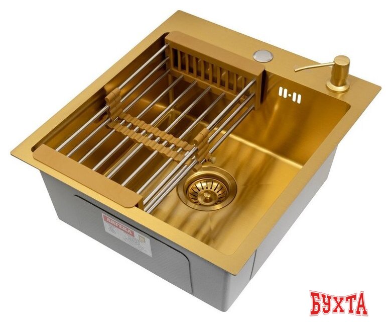 Кухонная мойка ARFEKA Eco AR мойка 450*500, коландер, дозатор Gold