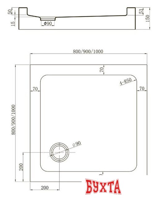 Душевой поддон Veconi TZ-52 TZ52-90-С5