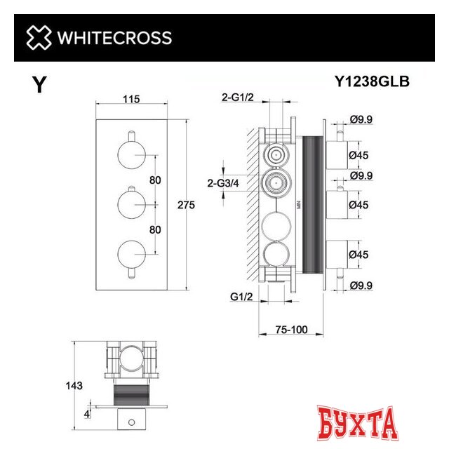 Смеситель Whitecross Y Y1238GLB (брашированное золото)