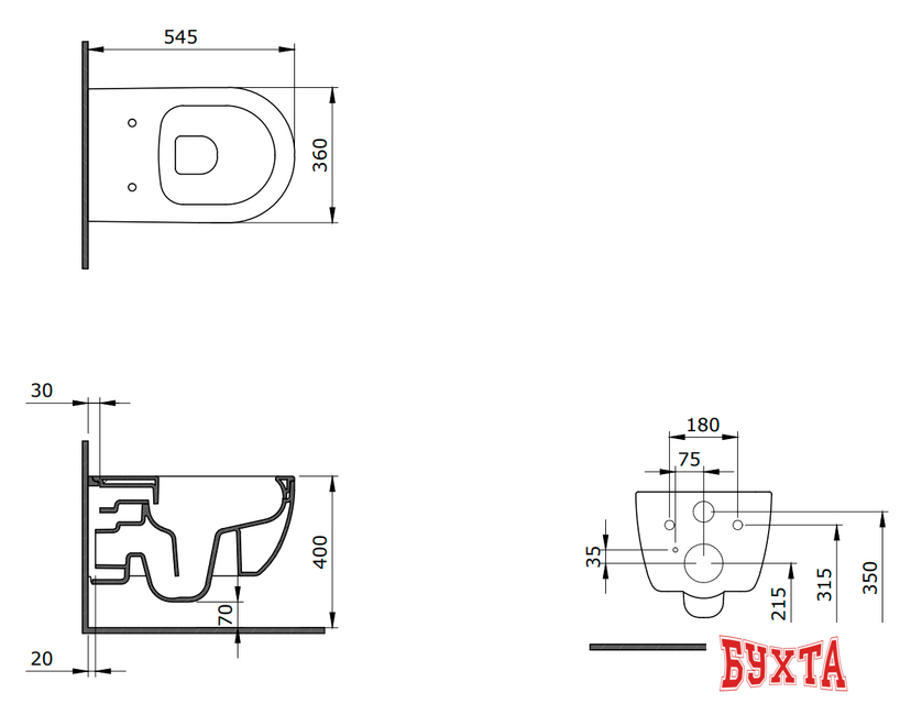 Унитаз Bocchi V-Tondo Rimless (белый) 1416-001-0129