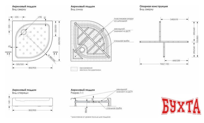Душевой поддон Метакам Classic Black N 80x80 АПS_013573 (закругленный)