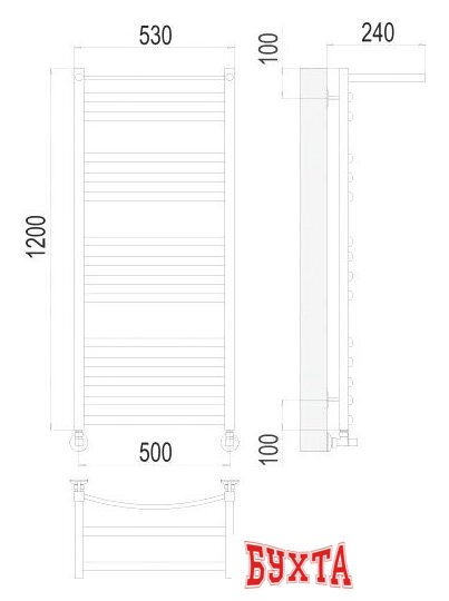 Полотенцесушитель TERMINUS Енисей П15 500x1200 с полкой нп (хром)