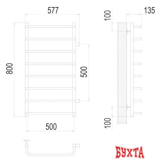 Полотенцесушитель TERMINUS Стандарт П8 500x800 бп 500 (хром)