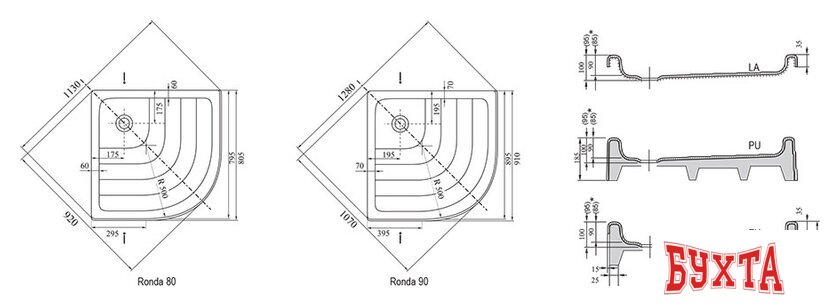 Душевой поддон Ravak Kaskada Ronda LA 80x80