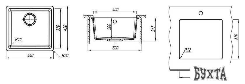 Кухонная мойка Aquasanita Fast SQF 102 + cмеситель Sabia 5523 (черный металлик 601)