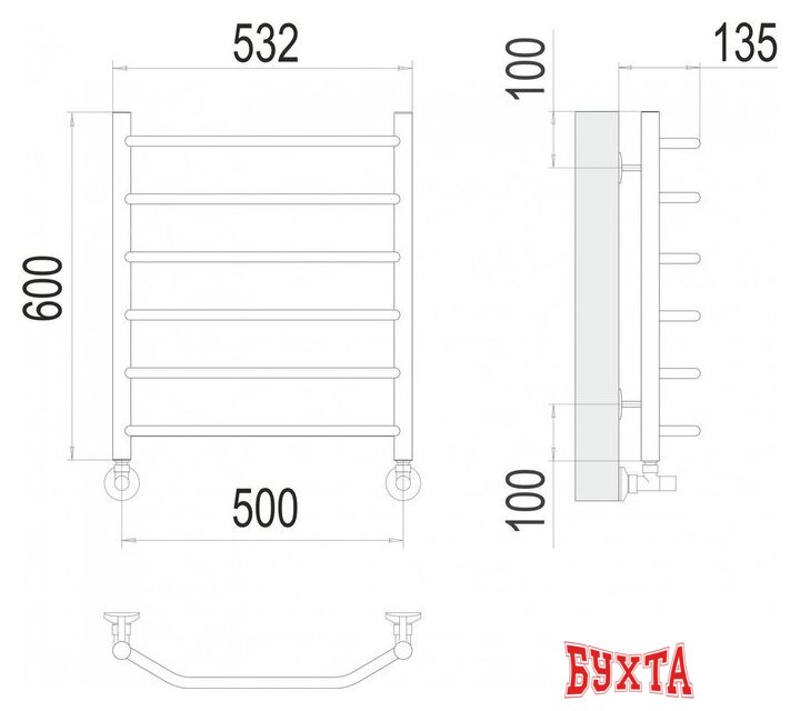 Полотенцесушитель TERMINUS Виктория П6 500x600 (RAL 9003 белый)