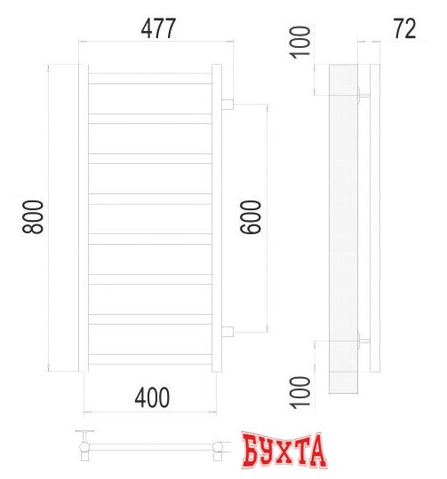 Полотенцесушитель TERMINUS Аврора П8 400x800 бп 600 (хром)