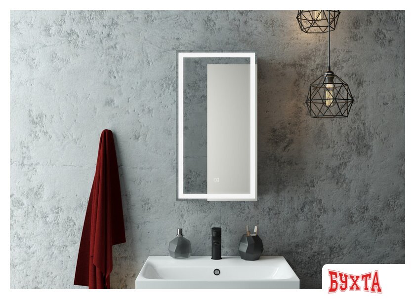 Мебель для ванных комнат Континент Шкаф с зеркалом Mirror Box Black Led 35x65 (левый)