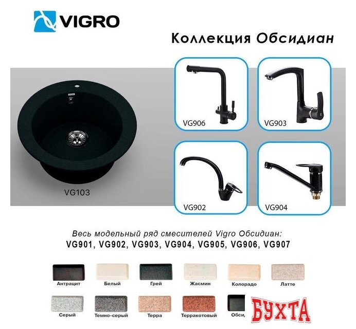 Кухонная мойка Vigro Vigronit VG103 (обсидиан)