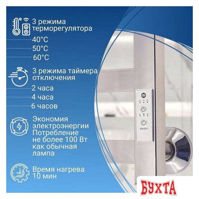 Полотенцесушитель Маргроид Inaro СНШ профильный 80*6*12 скрытого монтажа, таймер справа (3 крючка)