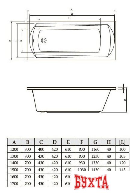 Ванна Bonito Home Selena 150x70 (с ножками)