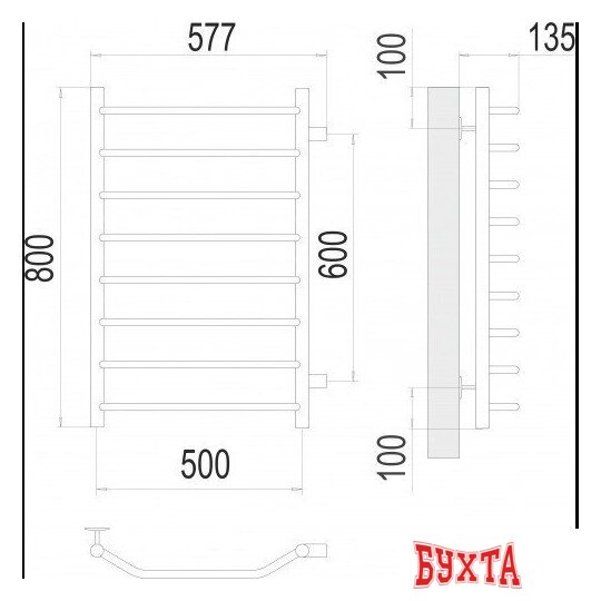Полотенцесушитель TERMINUS Виктория П8 500x800 (RAL 9003 хром)