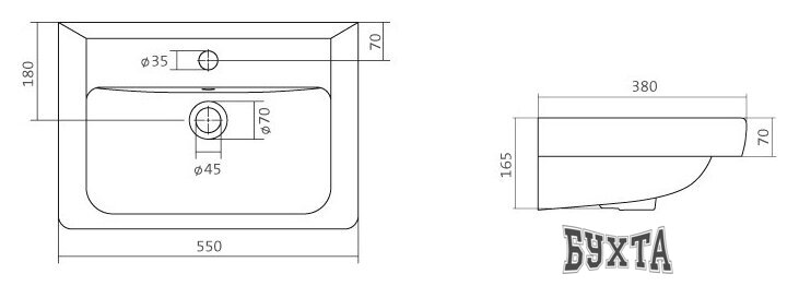 Умывальник Santek Тигода-55 55x38 [1.WH30.2.127]