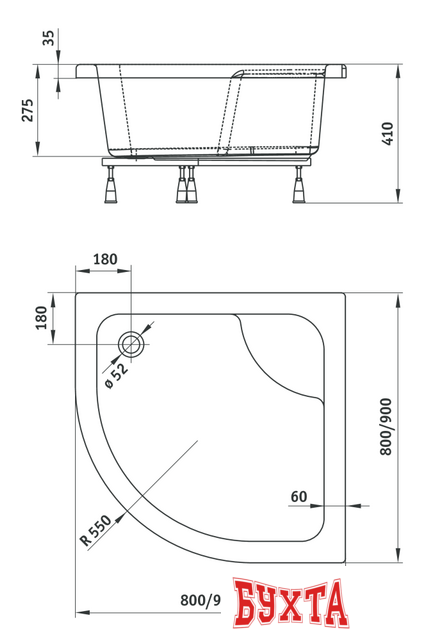 Душевой поддон Deante Deep 80x80 KTD 042B
