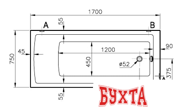 Ванна Vitra Neon 170x75 (прямоугольная)